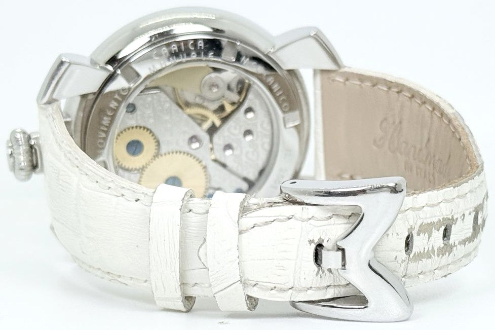 GaGa Milano Manuale 48 Watch White Dial Green Red Numerals Leather Italy Unisex