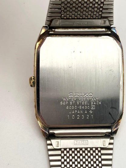 SEIKO Quartz Mens Square Gold Tone Dress Watch Vintage Analog Japan Used