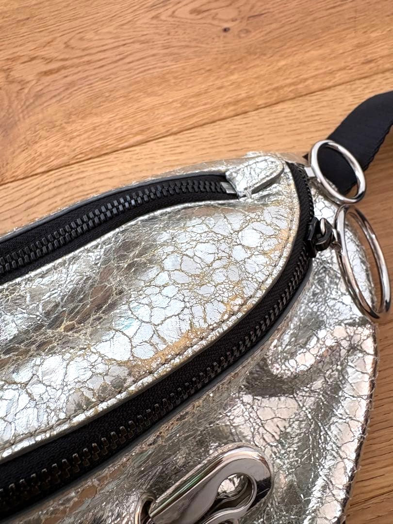 SEE BY CHLOE Belt Bag Fanny Pack Silver Crinkle Leather Safety Pin HW 11x5.9in.
