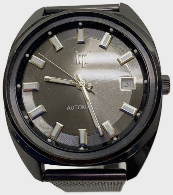 LIP Automatic Watch Black Steel Mesh Band Date Display Analog Men 37mm France