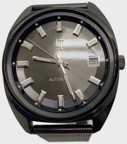 LIP Automatic Watch Black Steel Mesh Band Date Display Analog Men 37mm France