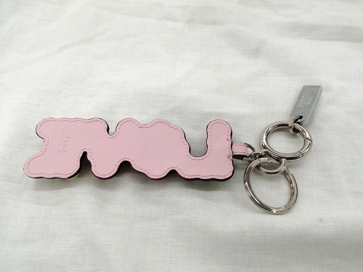 FENDI LOVE Leather Keychain Bag Charm Multicolor Studs Pink Key Ring Italy
