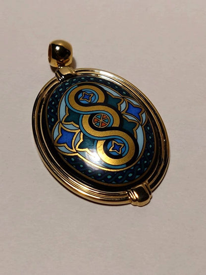 MICHAELA FREY WIEN Vintage Enamel Pendant Top Gold Tone Oval 4.2cm Austria