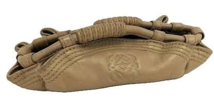 LOEWE Nappa Aire Coin Purse Pouch Beige Leather Braided Handle Bag Used