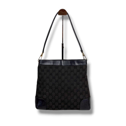 Gucci Auth GG Canvas One Shoulder Hobo Bag Black 27x25cm 10.6x9.8" Strap 46cm