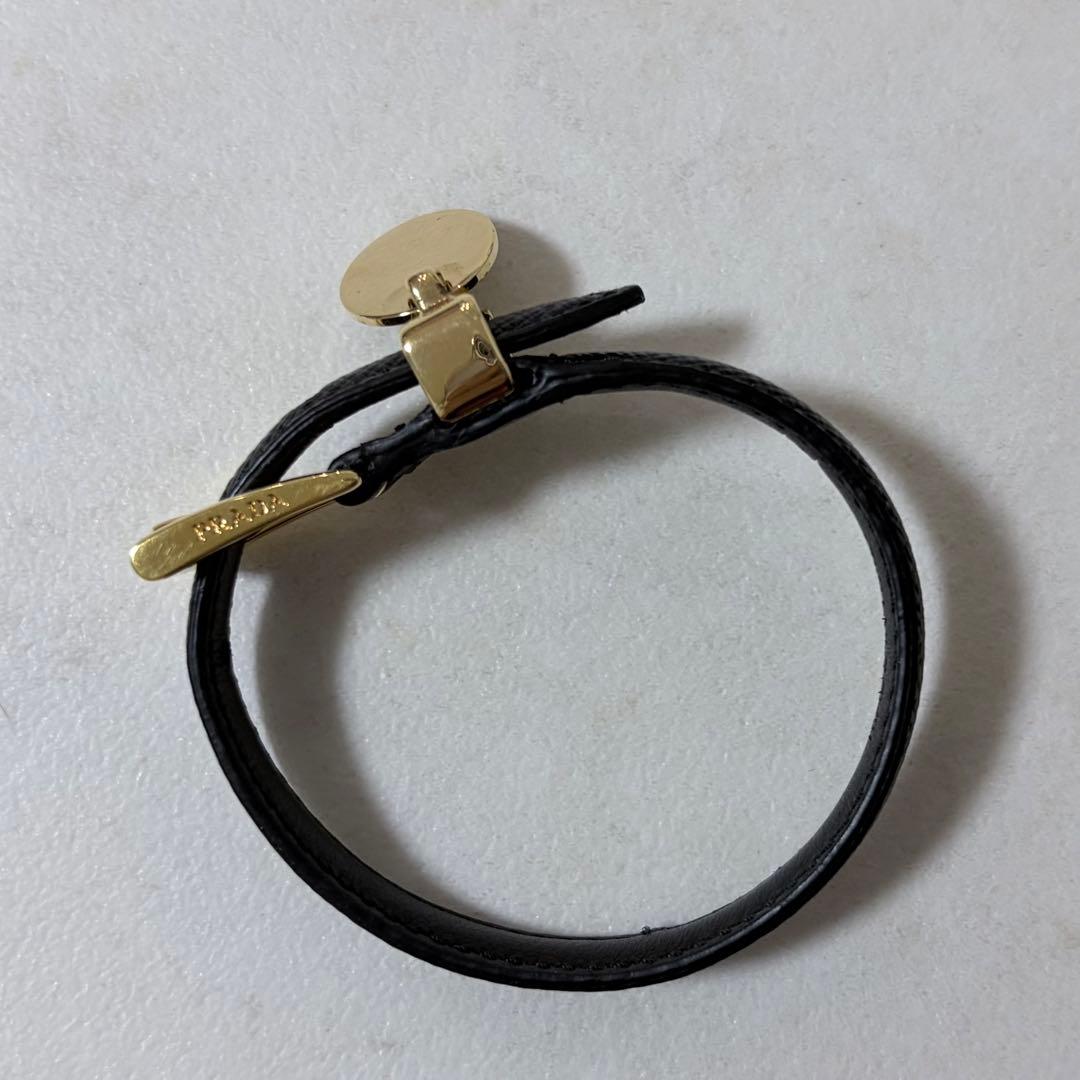 Prada Saffiano Black Leather Gold Hardware Bracelet Bangle Size M