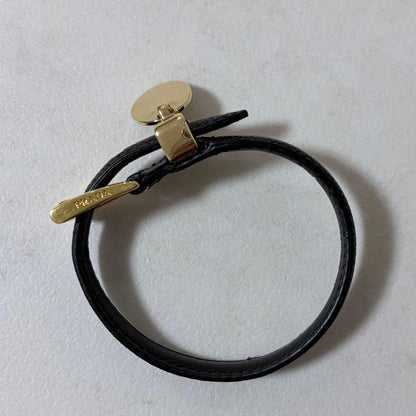 Prada Saffiano Black Leather Gold Hardware Bracelet Bangle Size M