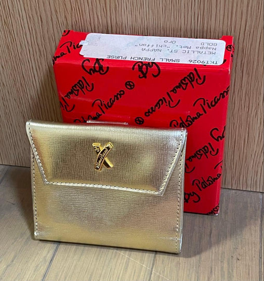 Vintage Paloma Picasso Gold Nappa Leather Bi Fold Wallet Women Excellent W/Box