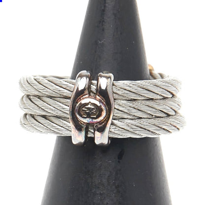 CHARRIOL Wire Cable Ring Silver Gold Stainless Steel Plated US5.5 EU50 Ladies