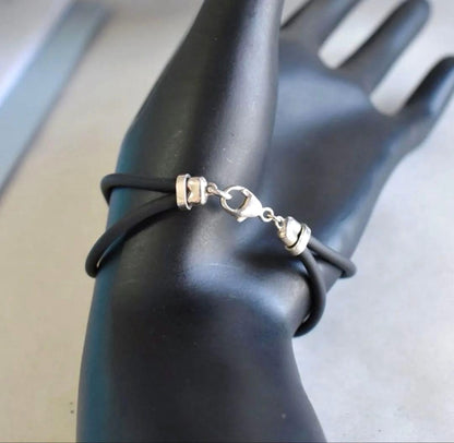 Tiffany & Co Atlas Rubber Bracelet Silver 925 Black 6.5in Vintage Authentic
