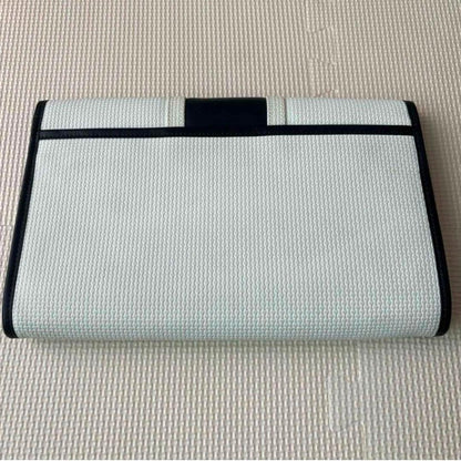 YSL Yves Saint Laurent Clutch Bag White Black Logo Plate Triangle Vintage
