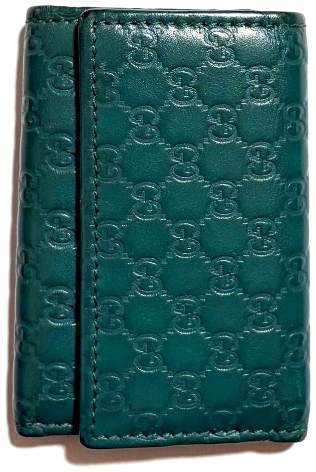 GUCCI Microguccissima GG 6-Hook Key Case Holder Green Leather Italy Authentic