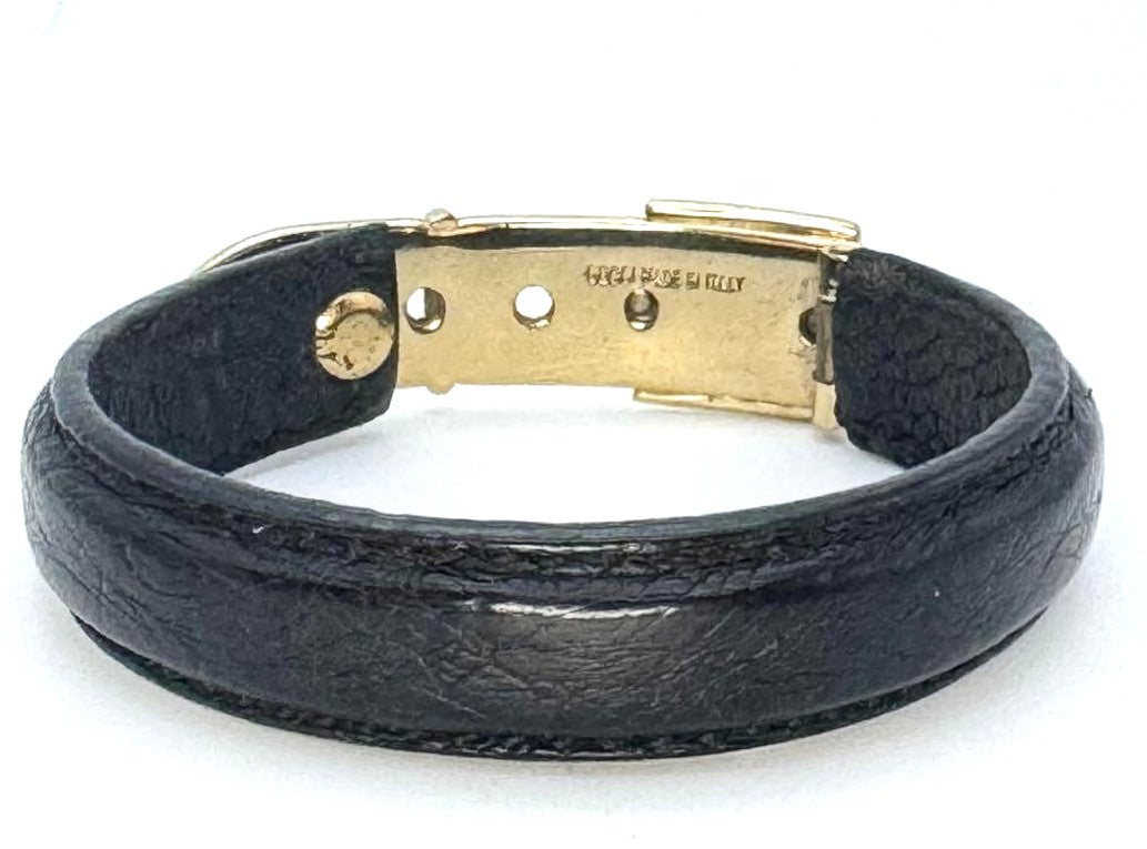 GUCCI Old Gucci Leather Belt Buckle Bracelet Black Gold HW 6.3in Made Italy