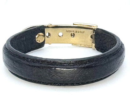 GUCCI Old Gucci Leather Belt Buckle Bracelet Black Gold HW 6.3in Made Italy