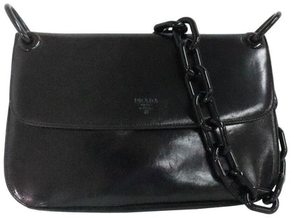 PRADA Nappa Swing Leather Chain Shoulder Bag B6380 Black 29.5cm Authentic Used