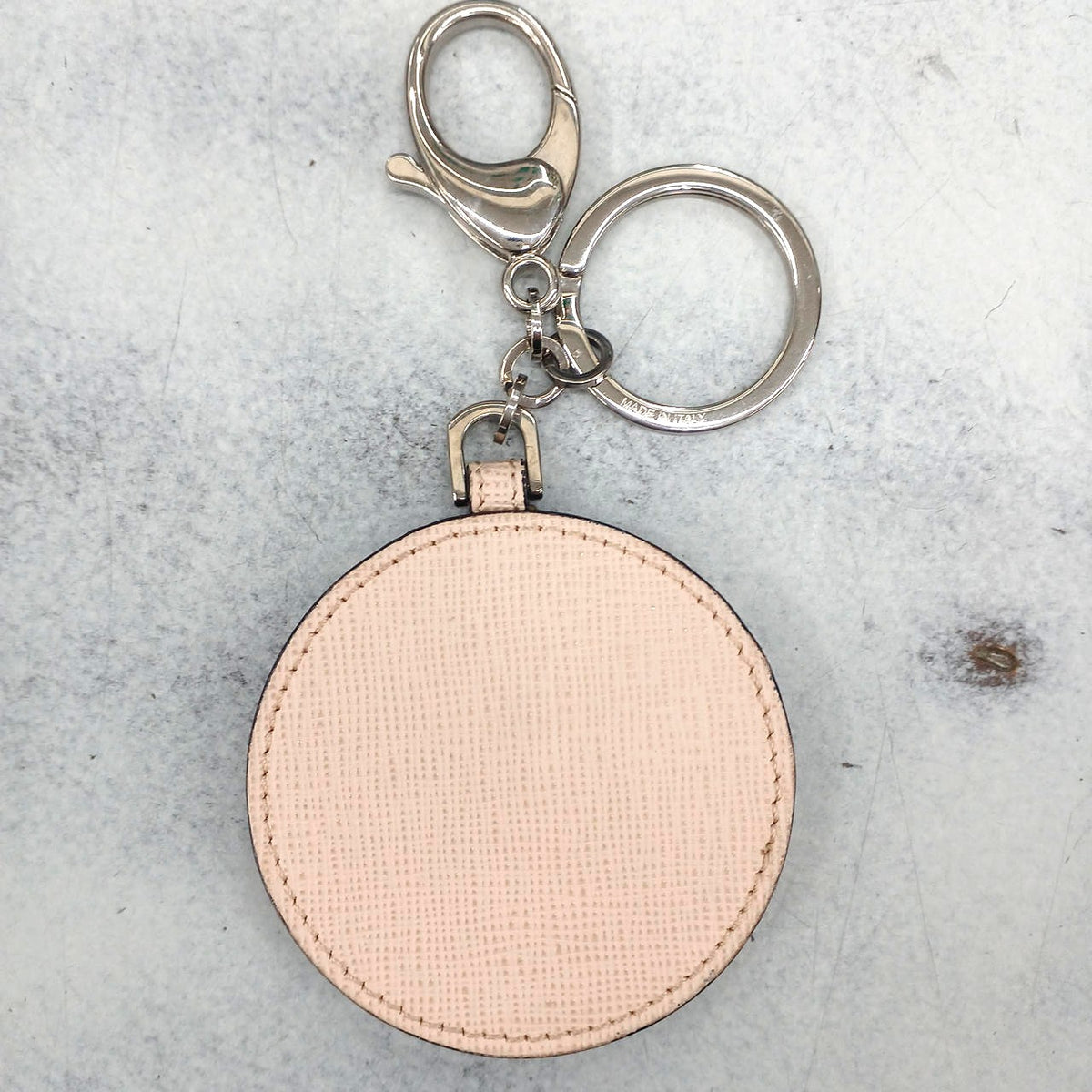 FENDI Monster Eyes Bag Charm Keyring Pink Saffiano Leather Silver HW Italy
