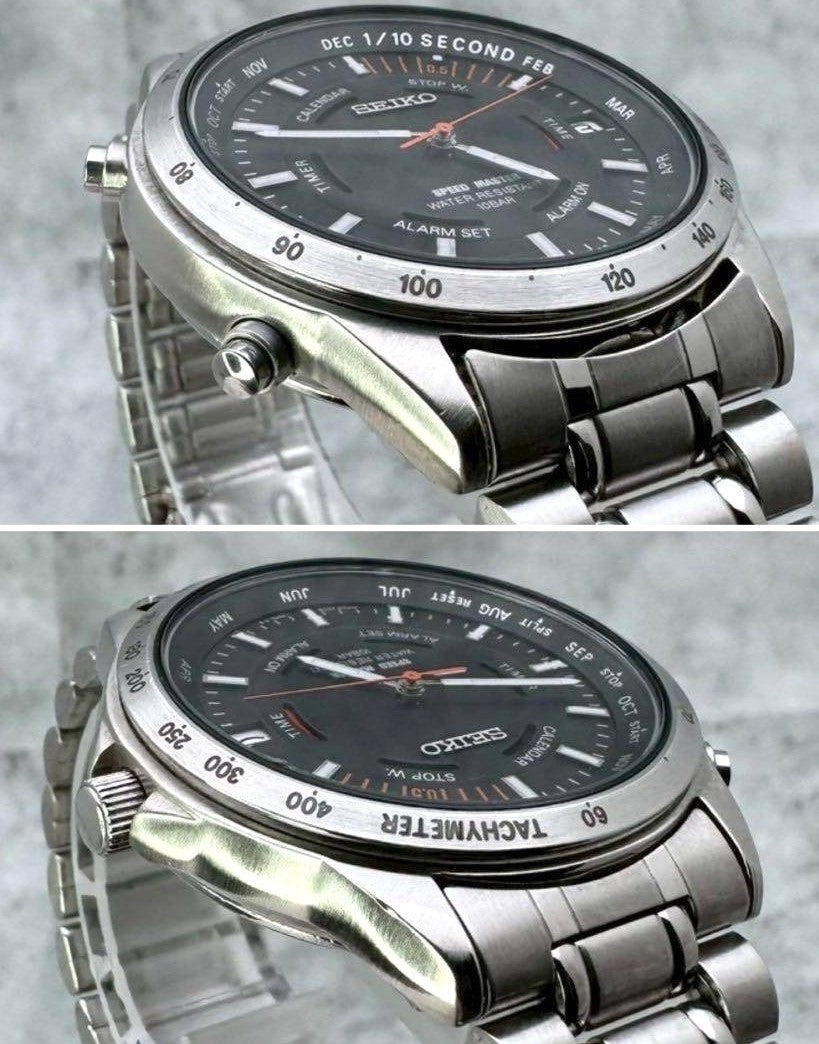 SEIKO Speed Master 6M26-6000 Black Dial Quartz Watch Steel 37.9mm Japan Used