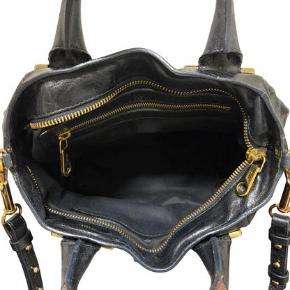 Chloe Ethel 2way Tote Bag Black Leather Gold Square Hardware Shoulder Handbag