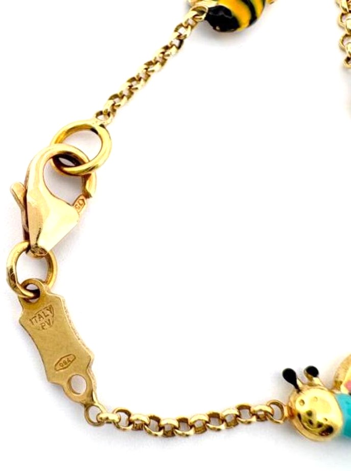 Ponte Vecchio Bee Bracelet 18K Yellow Gold Enamel Multicolor 18cm 7.1" Italy