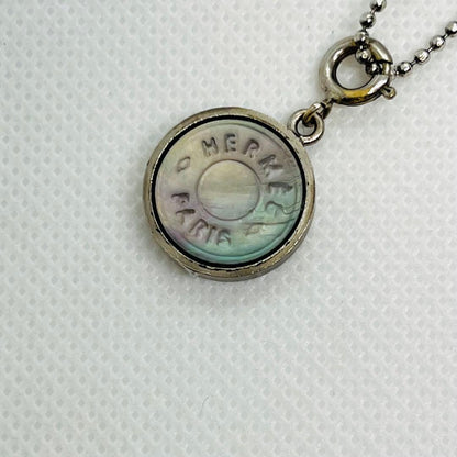 HERMES Silver Tone Metal Mother of Pearl Sellier Shell Pendant Top Charm