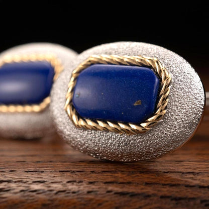 Burberry Cufflinks Lapis Lazuli Gold Silver Tone Metal Men's Oval Design