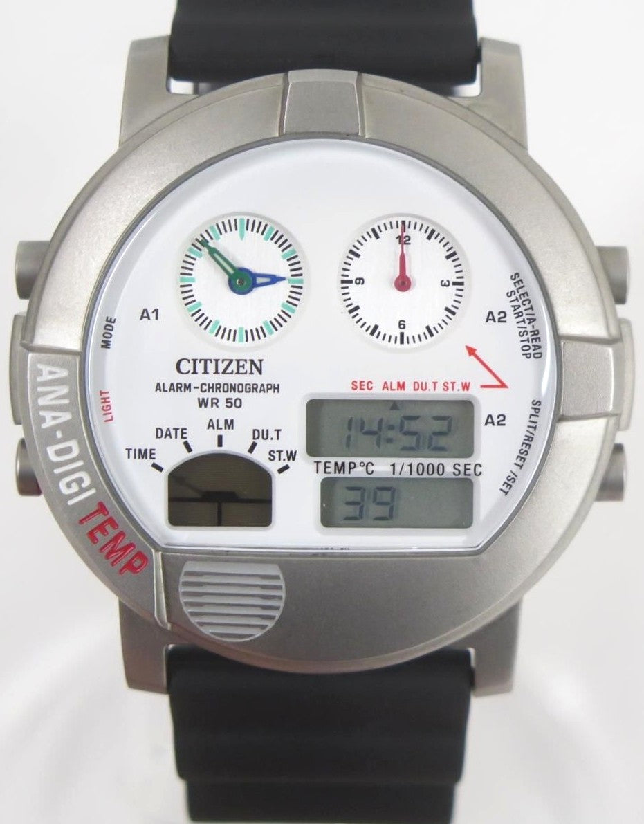 Citizen Ana-Digi Temp 8989-S126771 Alarm Chronograph Quartz Watch WR50 Vintage