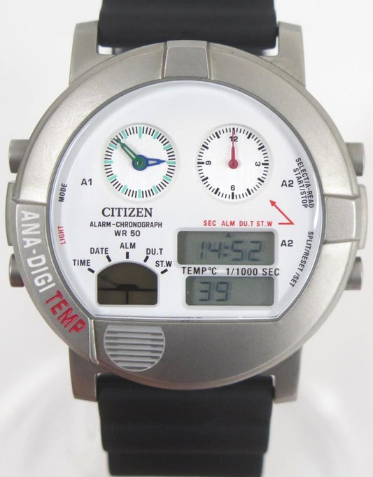 Citizen Ana-Digi Temp 8989-S126771 Alarm Chronograph Quartz Watch WR50 Vintage
