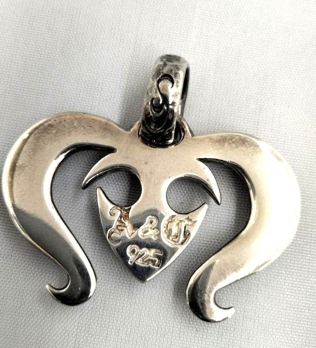 A&G 925 Sterling Silver Tribal Skull Heart Pendant Top Charm Width 4 cm 1.6"