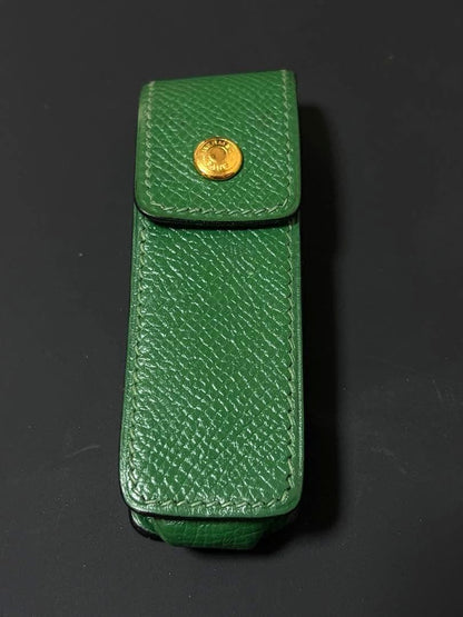 HERMES Gum Case Lip Multi Pouch Leather Green Gold Hardware Epsom Authentic