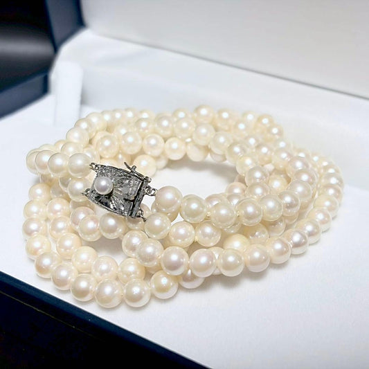 Akoya Genuine Pearl Double Strand Necklace White 6.0-6.3 mm 0.24-0.25" 925 Great