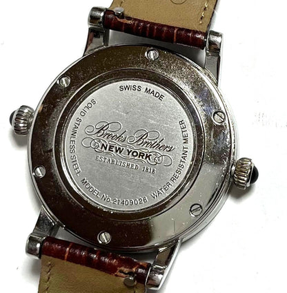 Brooks Brothers Dual Time Zone Quartz Watch Blue Dial Brown Leather Swiss Made