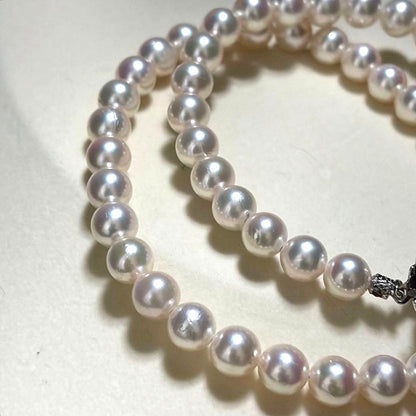 Akoya Pearl Necklace White 7.0mm Silver Flower Clasp 39cm 15.4in Japan