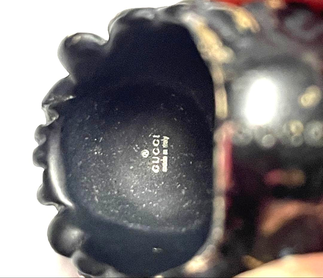 GUCCI Lion Head Ring Black Enamel Pink Stone Silver HW US6-6.5 EUR51-52 AUTH