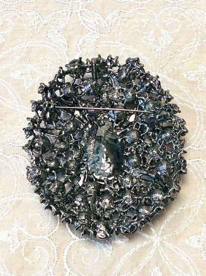 Christian Lacroix Multicolor Crystal Brooch Pin Pink Teal Gold Rhinestone Paris