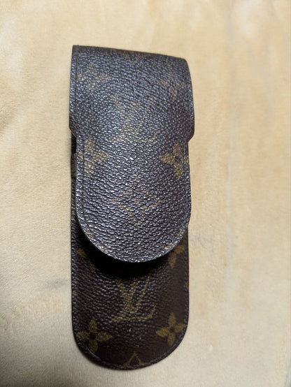 Louis Vuitton Monogram Etui Stylo Pen Case Brown Canvas Leather Accessory Used