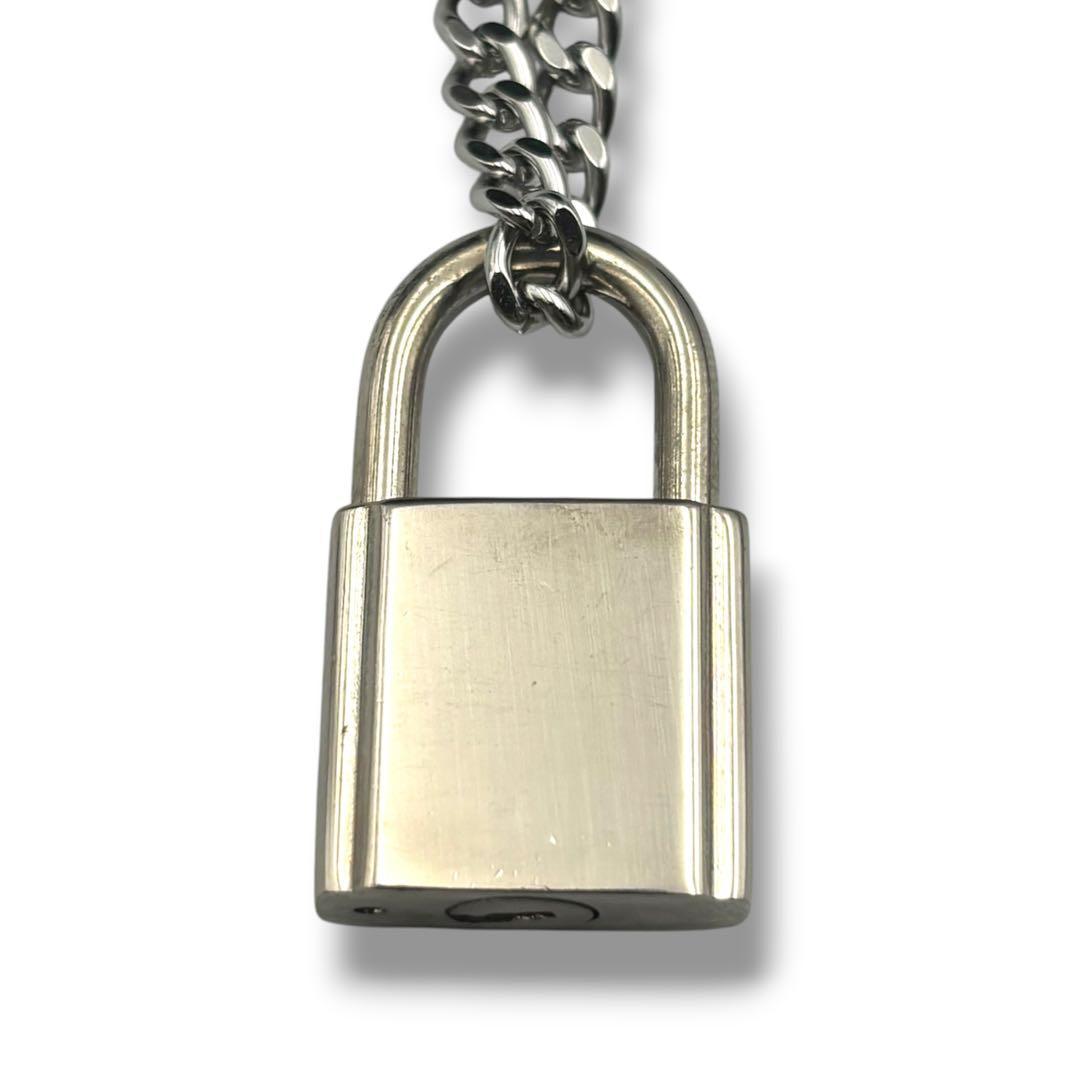 Prada Silver Plated Padlock Cadena Necklace Top Charm 2 Keys Curb Chain 50cm