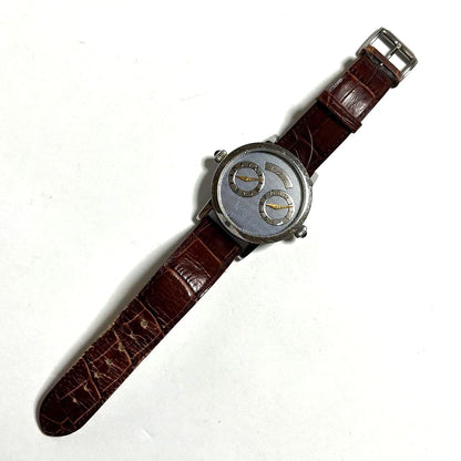 Brooks Brothers Dual Time Zone Quartz Watch Blue Dial Brown Leather Swiss Made