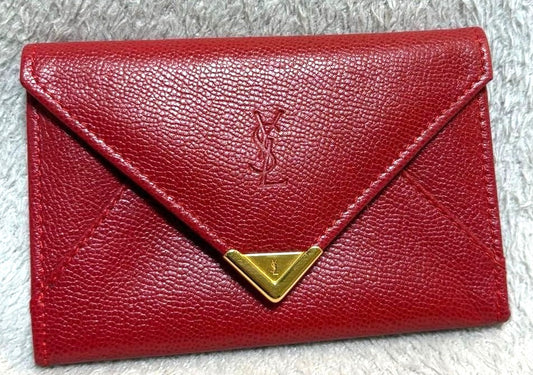 YSL Yves Saint Laurent Auth Red Leather Card Case 7.5x11.5 cm 3.0x4.5" Near Mint