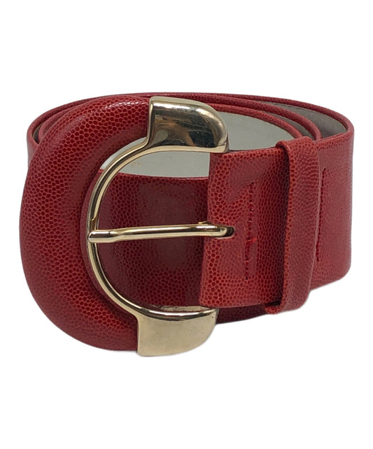 LOEWE Embossed Leather Belt Red Gold Buckle Wide Waist Spain Vintage