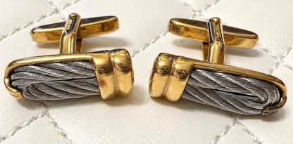 PHILIPPE CHARRIOL Cufflinks Gold Silver Tone Wire Cable Metal Men's Vintage