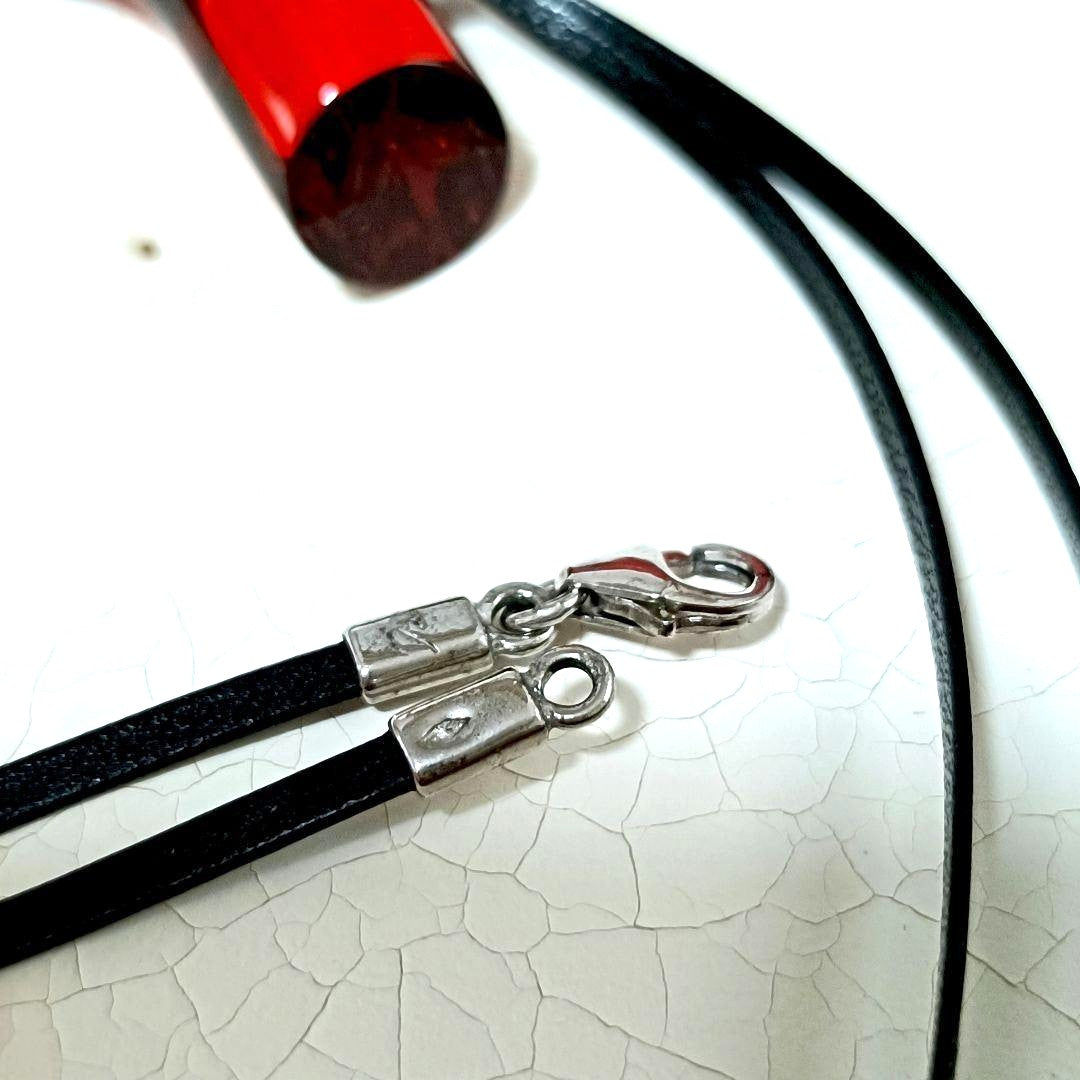 Baccarat Y Initial Red Crystal Pendant Necklace Choker Black Leather Cord VTG