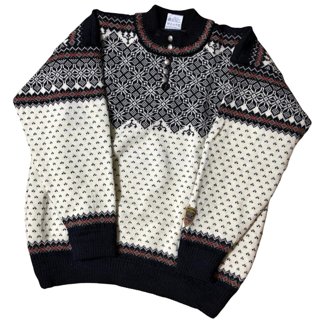 DALE OF NORWAY Nordic Sweater Wool Knit Black Cream Snowflake Pattern Men's M