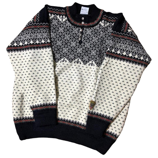 DALE OF NORWAY Nordic Sweater Wool Knit Black Cream Snowflake Pattern Men's M