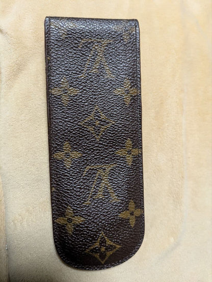 Louis Vuitton Monogram Etui Stylo Pen Case Brown Canvas Leather Accessory Used