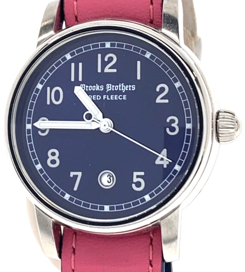 Brooks Brothers Red Fleece Quartz Watch Date Navy Dial Pink Leather Band VJ12