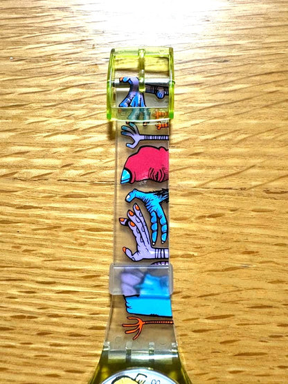 Swatch x Jamie Hewlett Gorillaz Quartz Watch GK230 Clear Band Swiss 1997 Vintage