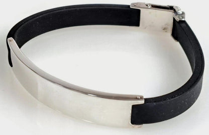 GUCCI Plate Rubber Bracelet Bangle Silver 925 Black 7.5in Authentic Unisex