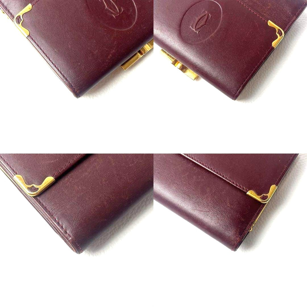 Cartier Must de Cartier Trifold Coin Wallet Bordeaux Leather Gold HW Authentic