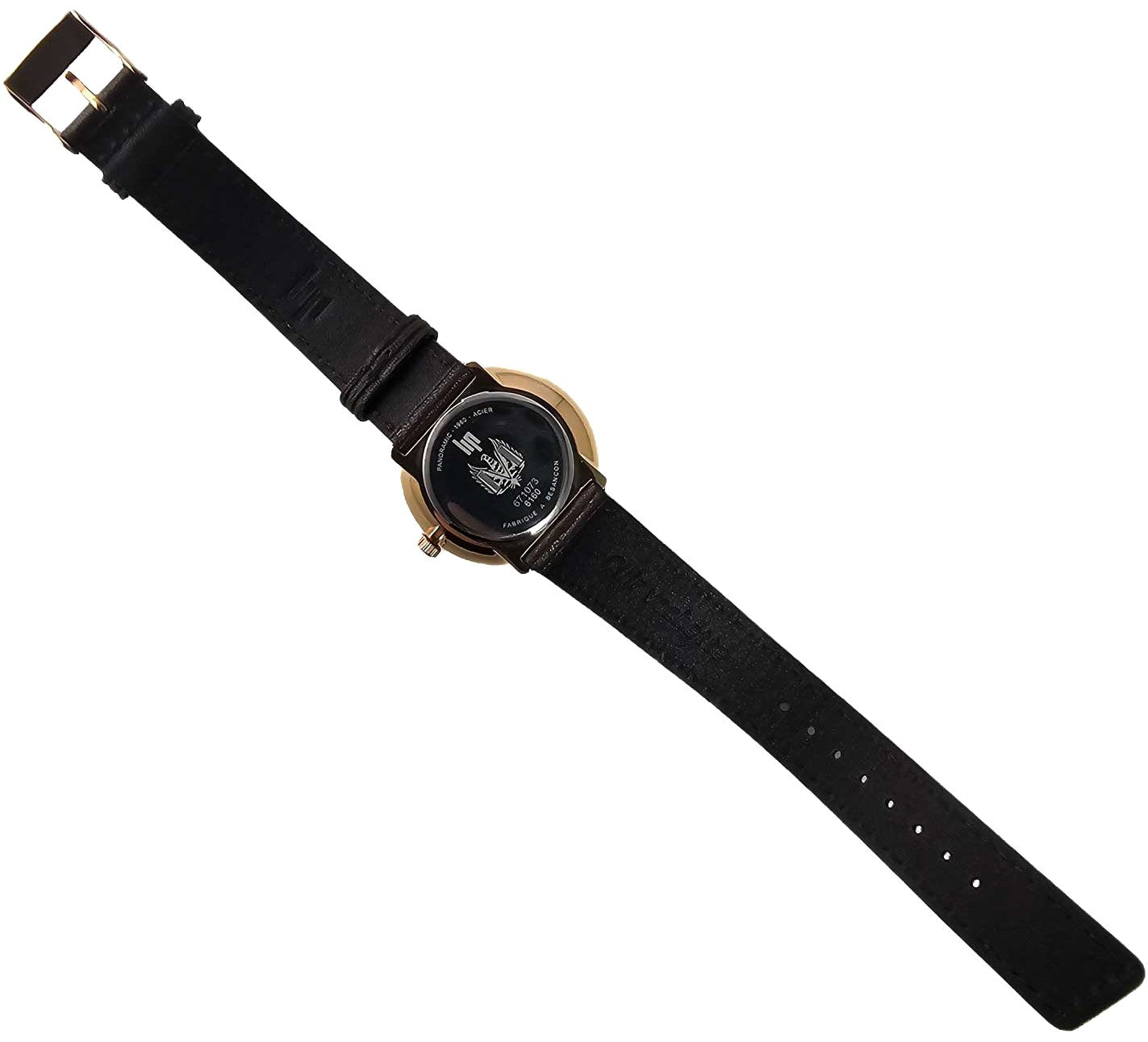 LIP Panoramic 34 Quartz Watch Silver White Dial Rose Gold Case Brown Leather