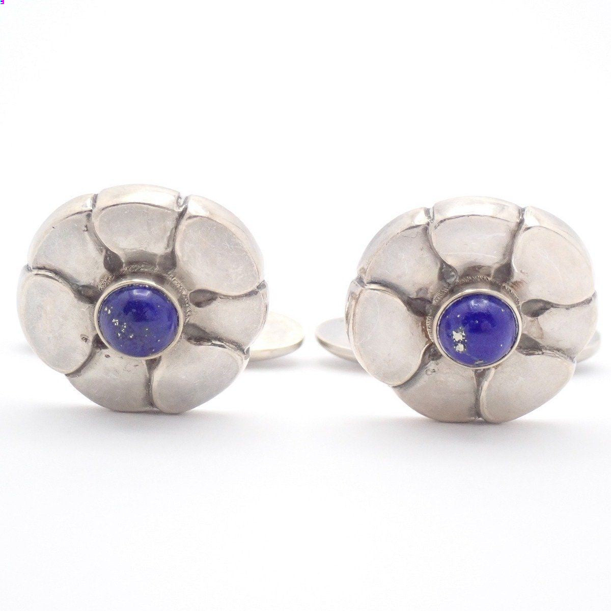 GEORG JENSEN Design Cufflinks Sterling Silver 925 Lapis Lazuli Denmark Flower